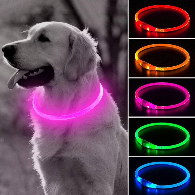BSEEN Light Up Dog Collar, Rechargeable LED Dog Collar Waterproof Glowing Pet Collar TPU Cuttable Lighted Puppy Collar Safety Dog Lights for Night Walking (Pink 70cm) - Image 1